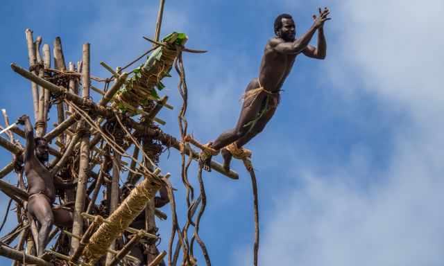 The last land diving jump from a well trained man