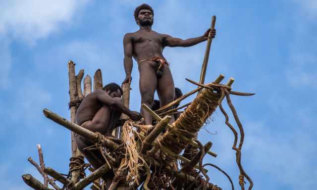 The last so called diver of the tribe on the top of the tower in Pentecost