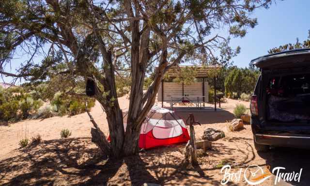 Our tent in the Pink Sand Dunes State Park