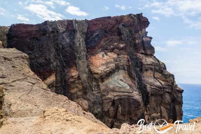 Different volcanic colorful rock layers on top of each other