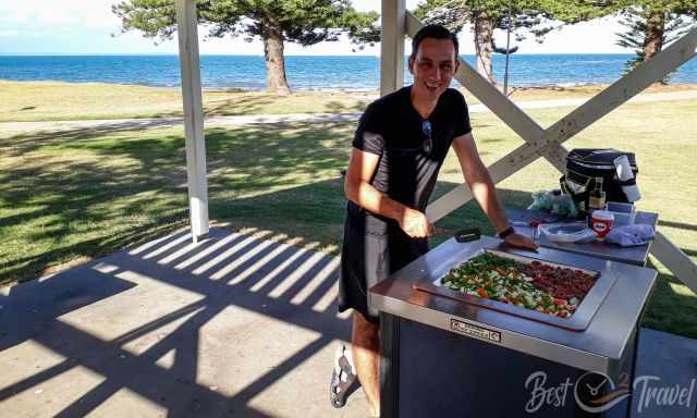 Preparing a barbie in Australia close to Brisbane at the sea