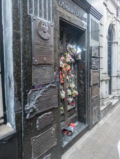 The tomb of Evita and Juan Peron in Recoleta
