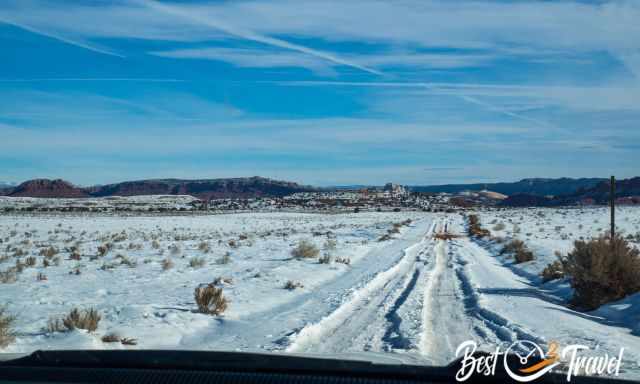 Dirt Road fully covered with snow