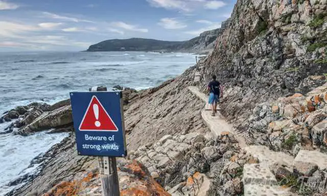 The narrow path at the point where strong winds occur.