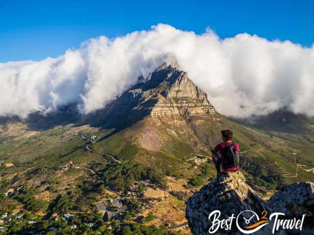 A young hiker looking from the Lions Head Hike to Table Mountain.