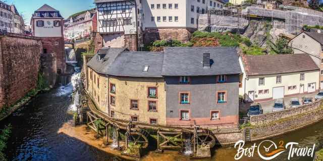 Panoramic photo of the waterfall and the old town