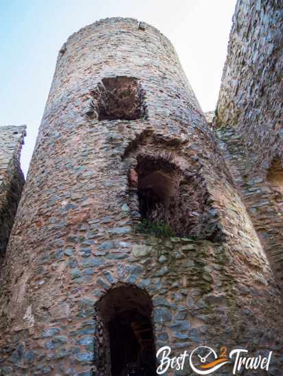 The tower with the narrow spiral staircase inside the castle ruins