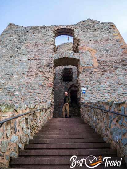 The staircase to the inner section and tower of Saarburg castle.