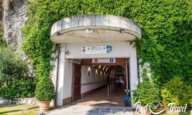 Elevator and tunnel to get to the monastery