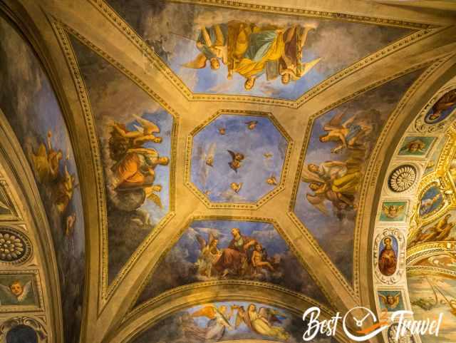 Colourful frescoes at the ceiling in St. Caterina