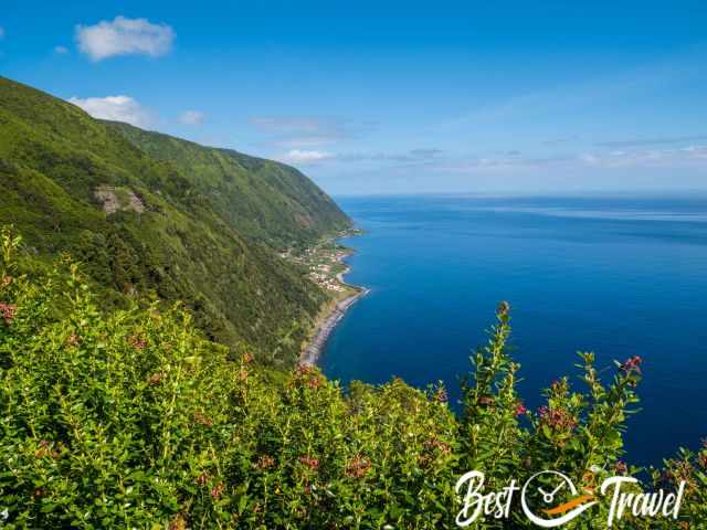 View from the road down to the lush vegetation, steep walls and Faja dos Vimes