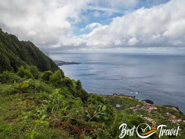 View to Faja da Ribeira da Areia and lava arch from higher elevation