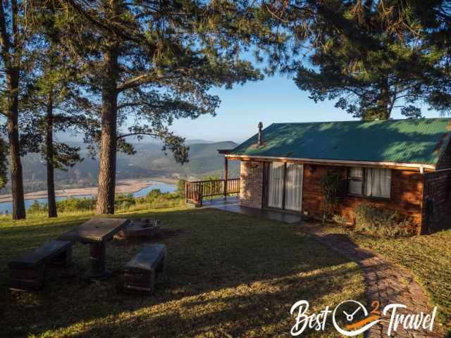 A cottage on a hill with spectacular views.