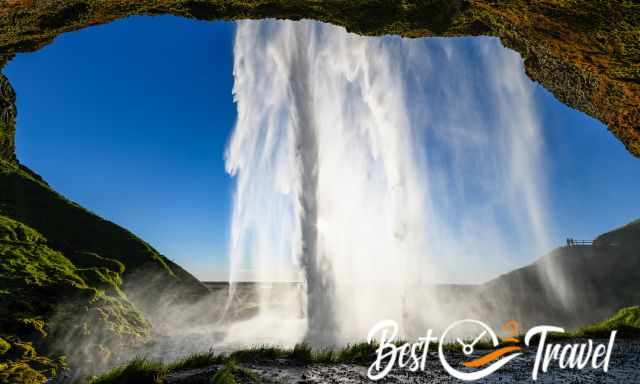 The cave behind Seljalandsfoss and the view out of it