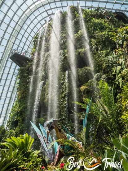 The immense waterfall at the entrance of the cloud forest.