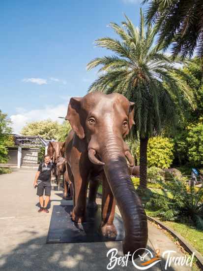 Elephants at the beginning of the long sculpture.