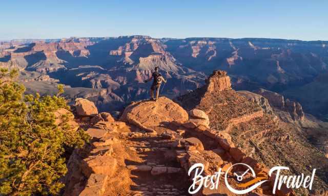 View down into the Grand Canyon on a sunny day