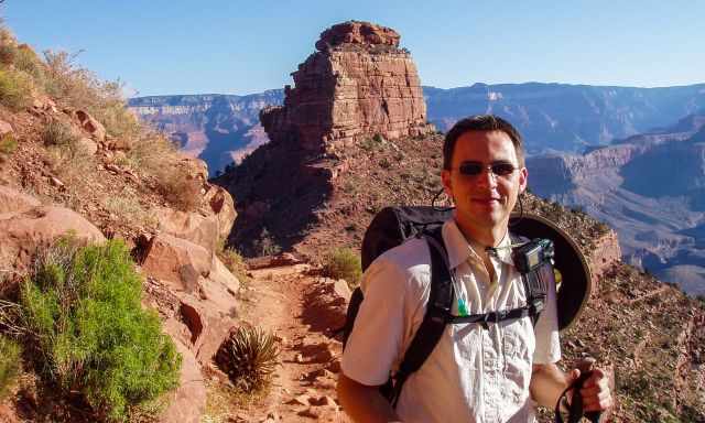 Hiker with hiking poles along the South Kaibab Trail