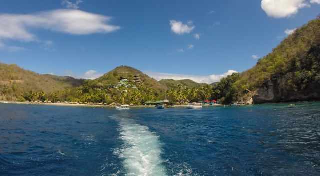 Anse Chastanet Hotel view from the diving boat to the hotel and beach