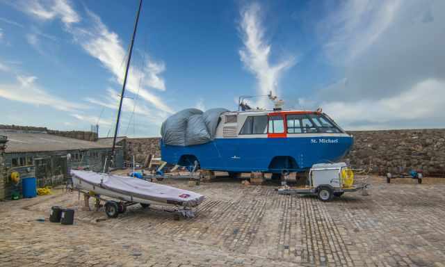 Amphicraft boat in the harbour of St. Michaels Mount