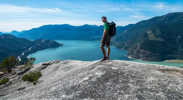 A hiker on the first peak.