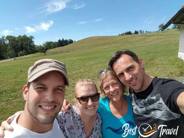 Two couples in the mountains.