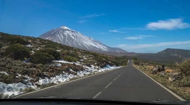 Snow covered Teide from the Las Canadas Caldera