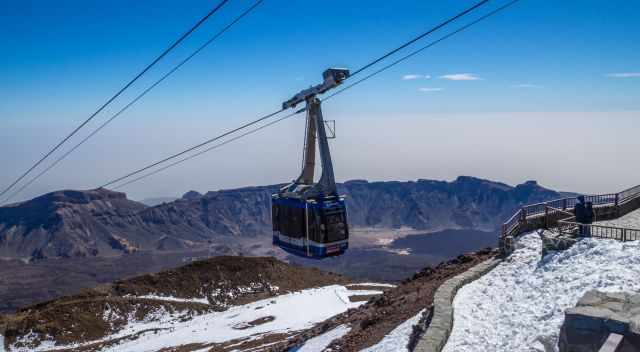 The cable car and upper station with awesome view to the caldera