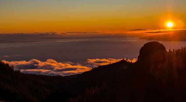 Sunset on the Teide plateau and La Gomera in the back