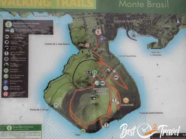Map for hiking and driving Monte Brasil