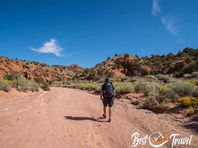 A hiker in the Coyote Wash