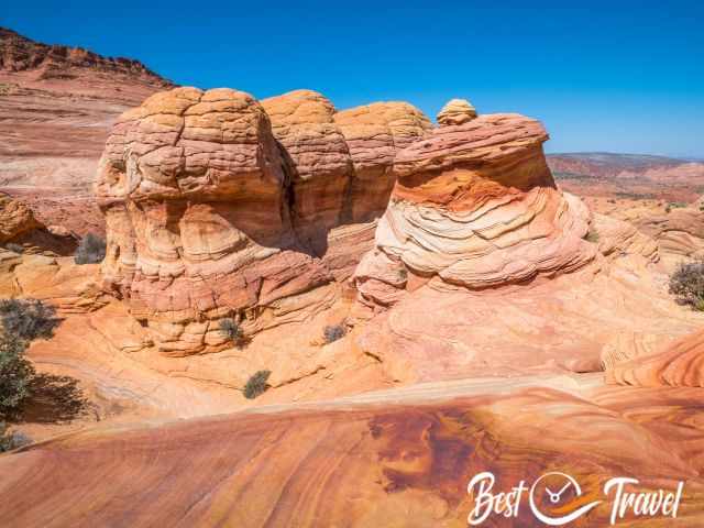 Colourful sandstone formations looking like petit fours,