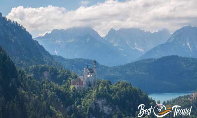 View from Tegelberg cable car to Neuschwanstein and Lake Alpsee