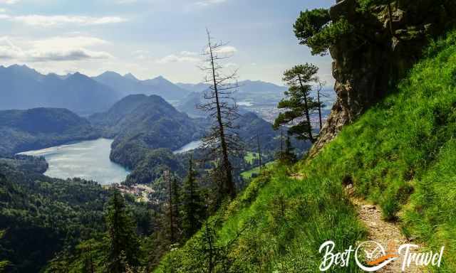 The hiking trail from Tegelberg to Marienbrücke with view to Alpsee