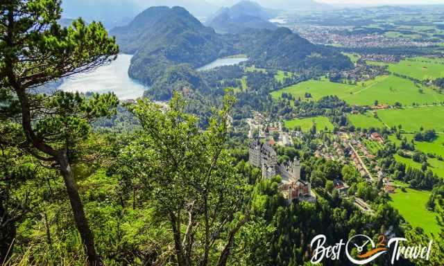 View to Neuschwanstein from high elevation on the Tegelberg Massif.