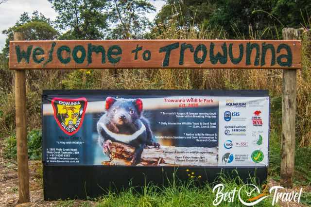 The entrance sign of the Trowunna park