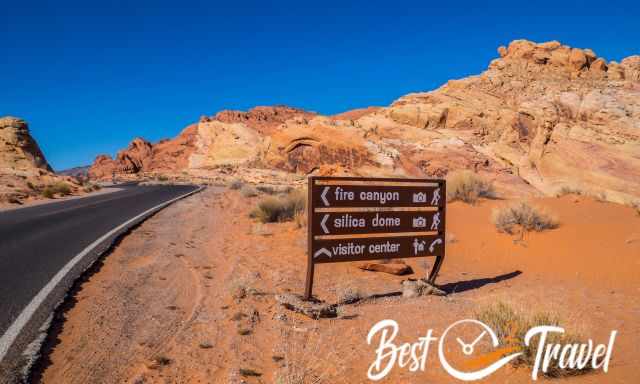 Road sign with directions in the Valley of Fire