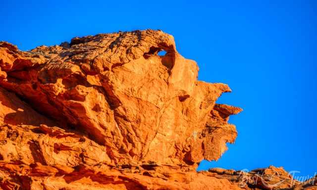 A face that looks like it’s sticking out it’s tongue close to the Valley of Fire