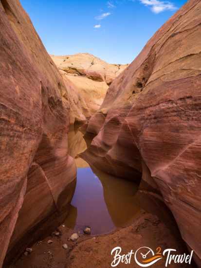 A slot canyon filled with water