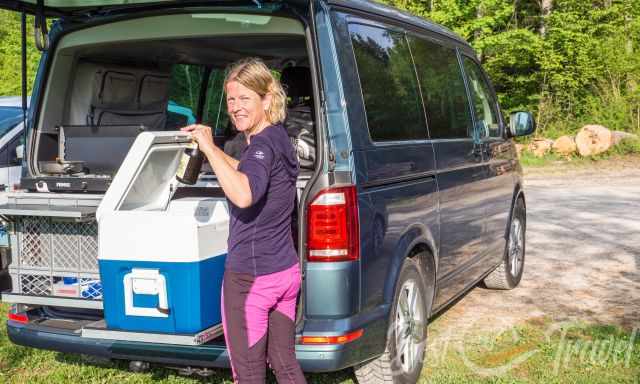 Our big cooling box in the camper van