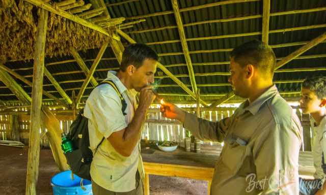 A visitor is trying a Cuban cigar