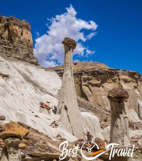 The White Ghost and a tiny hiker in front of.