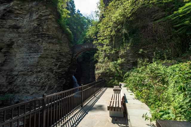 Two benches for resting along the gorge trail
