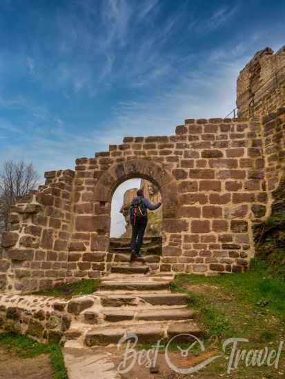 A hiker accessing the first archway into the middle part of Wegelnburg