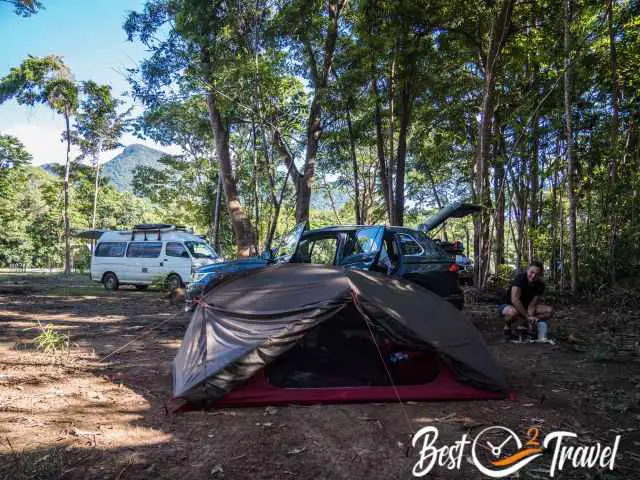 A tent in the rainforest.