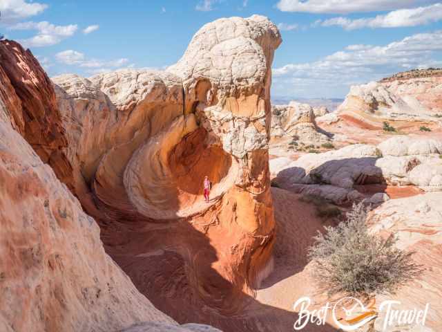 One of the reddish and white rock formations