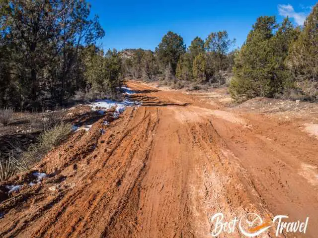 The clayish orange dirt road to Yant Flat