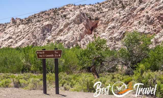 The Cottonwood Canyon Road Sign with mileage