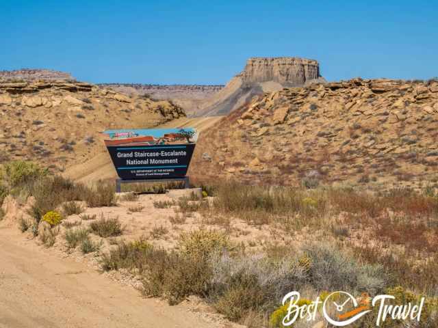 The entrance sign to Grand Staircase Escalante National Monument.