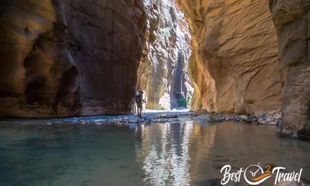 One hiker only deeper in the Narrows